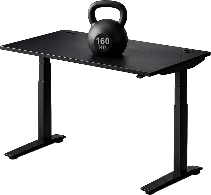 Axis Ergonomics standing desk holding a 160 kg kettlebell