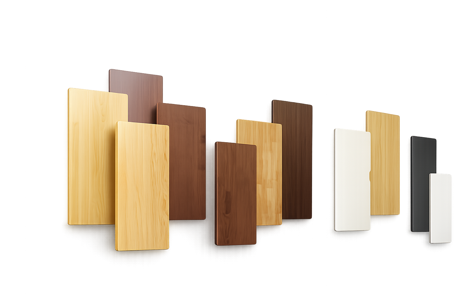 Range of premium wood, white and graphite desktop finishes
